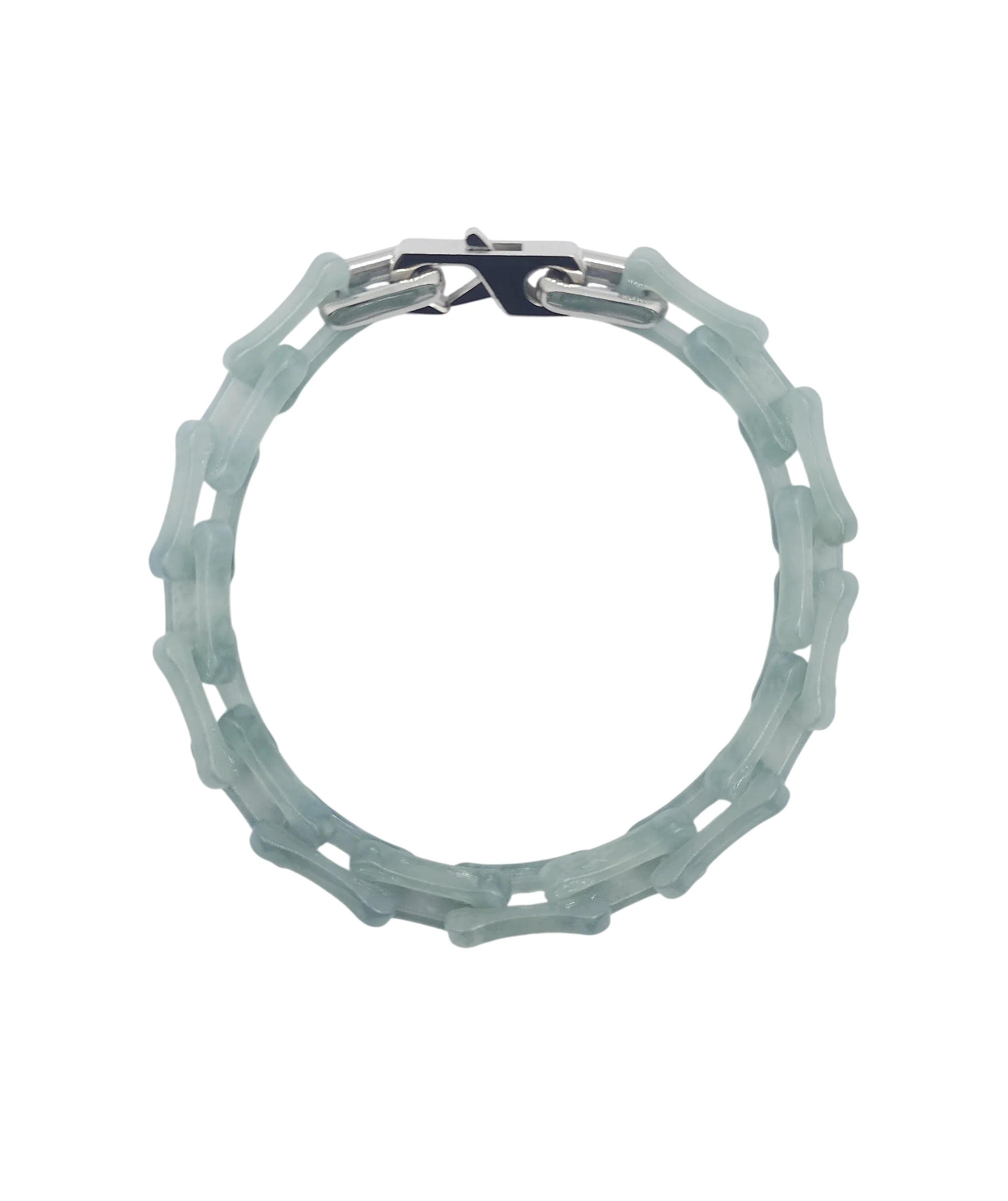 Green Jadeite Jade Square Cable Bracelet with Stainless Steel Snap Hook