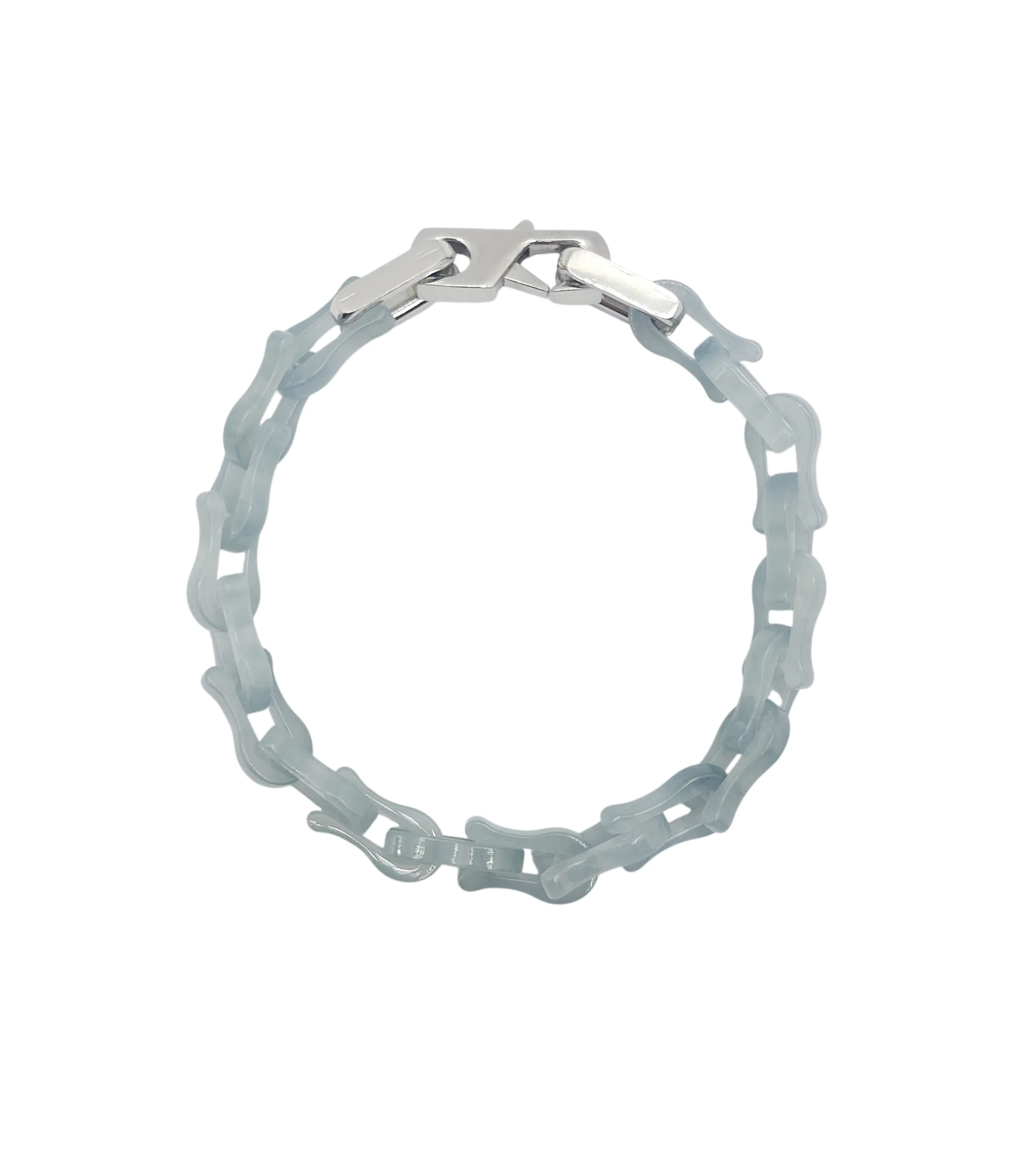Green Jadeite Jade Saddle Bracelet with Stainless Steel Snap Hook