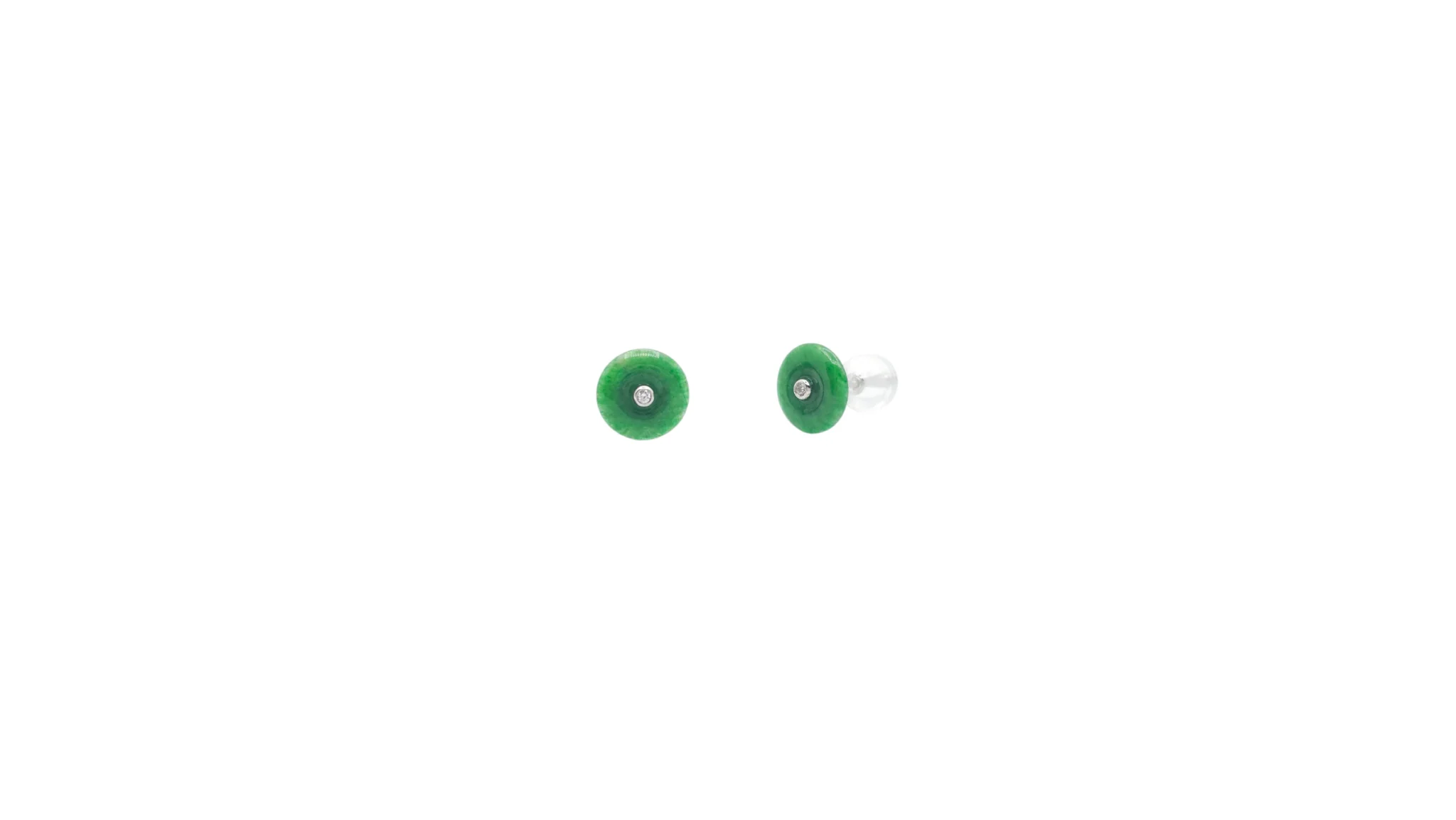 18K White Gold Dark Green Jadeite Jade Donut Earring with Natural Diamond