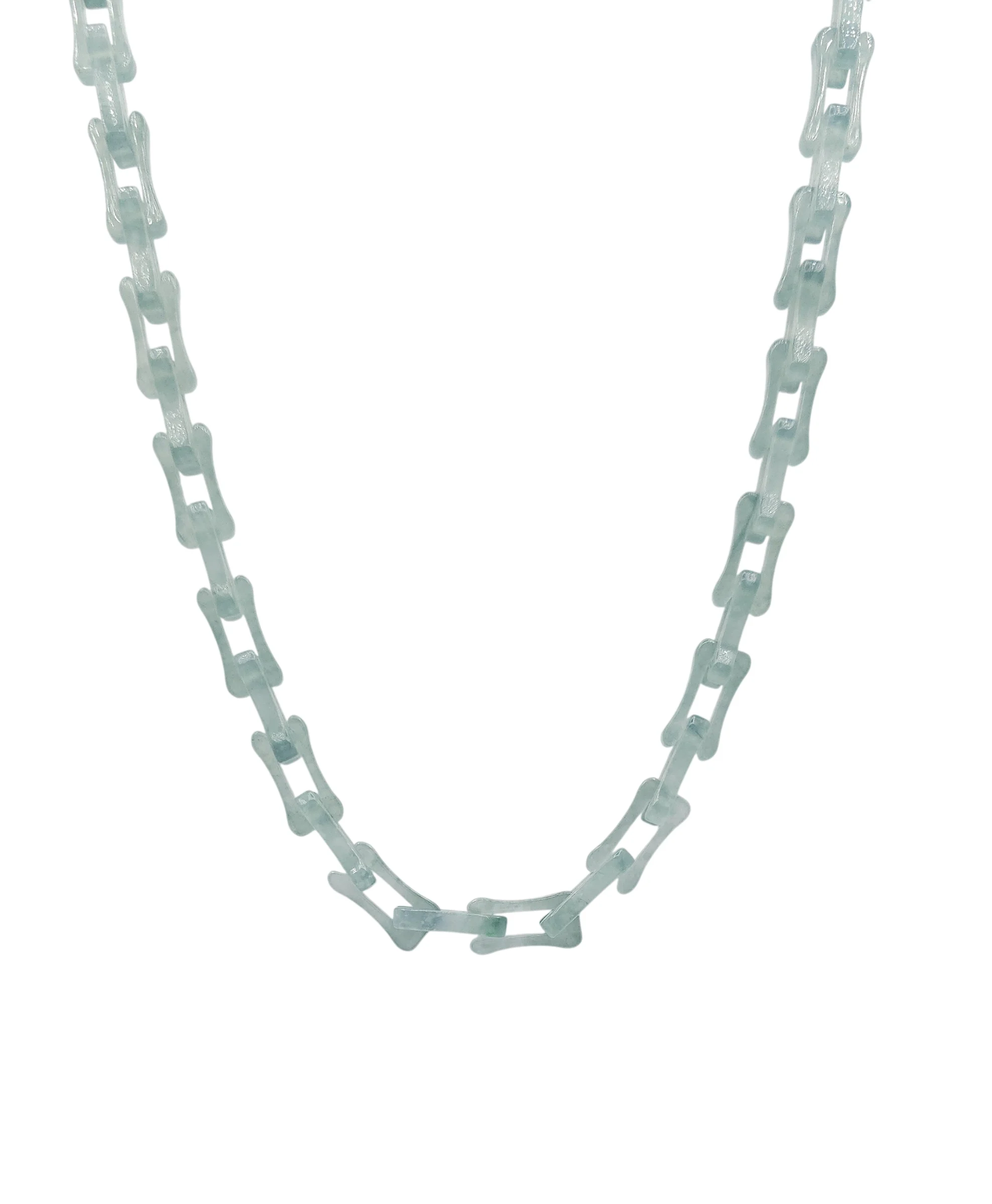 Green Jadeite Jade Square Cable Necklace with Stainless Steel Snap Hook