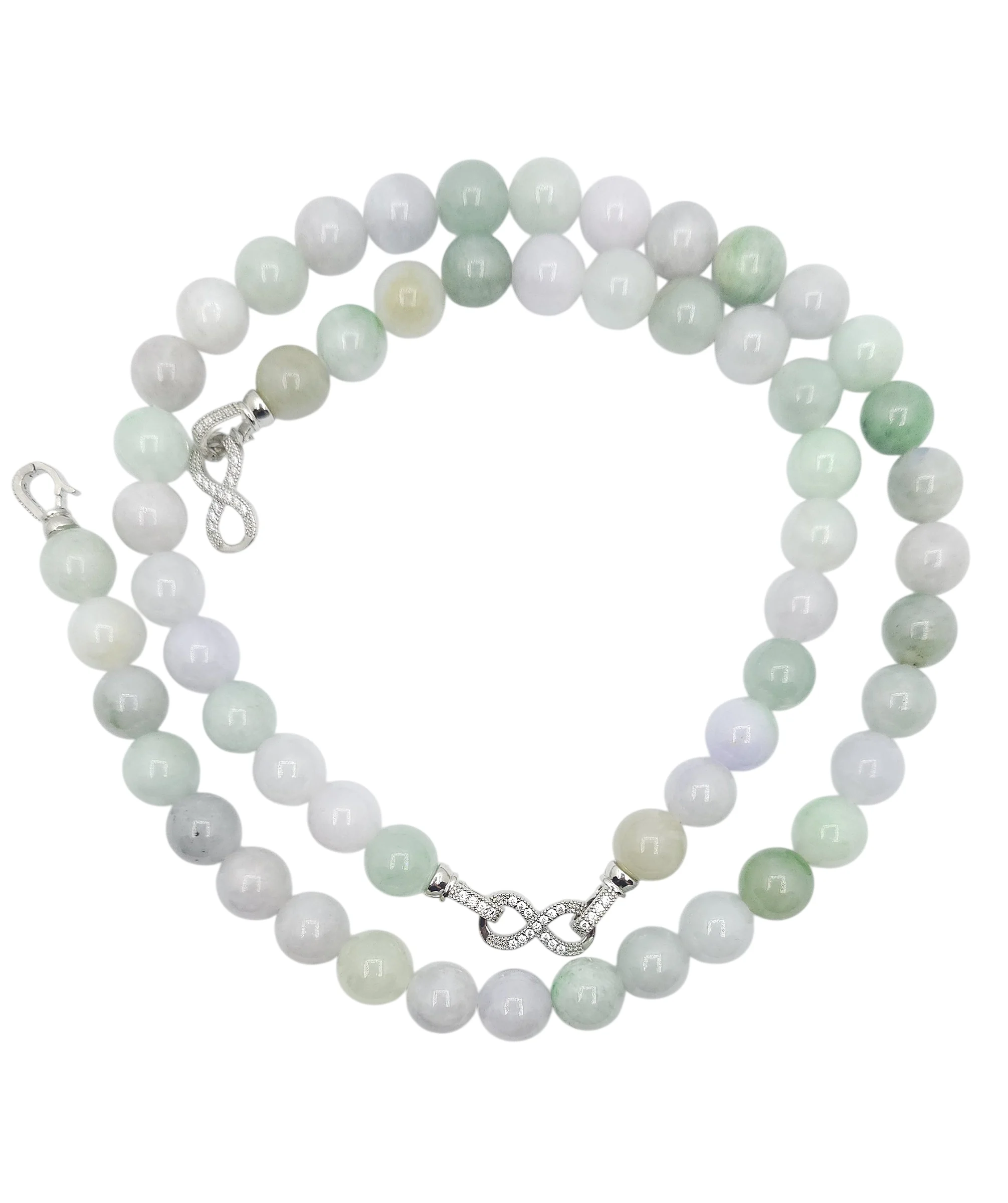 2 in 1 Multi Color Jadeite Jade Bead Necklace and Bracelet with Diamond Simulant Clasp