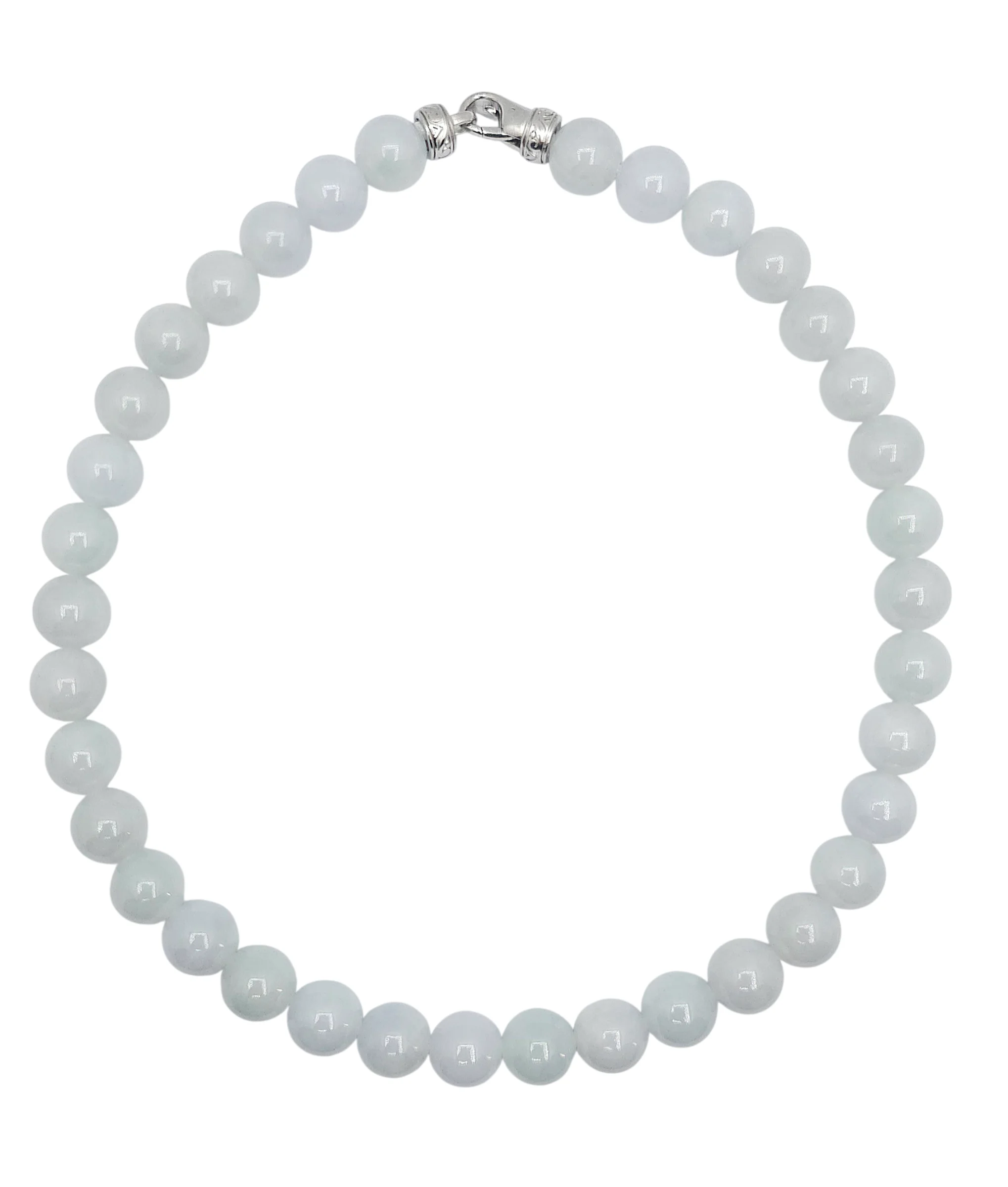 Pale Green Jadeite Jade Bead Necklace with Metal Clasp