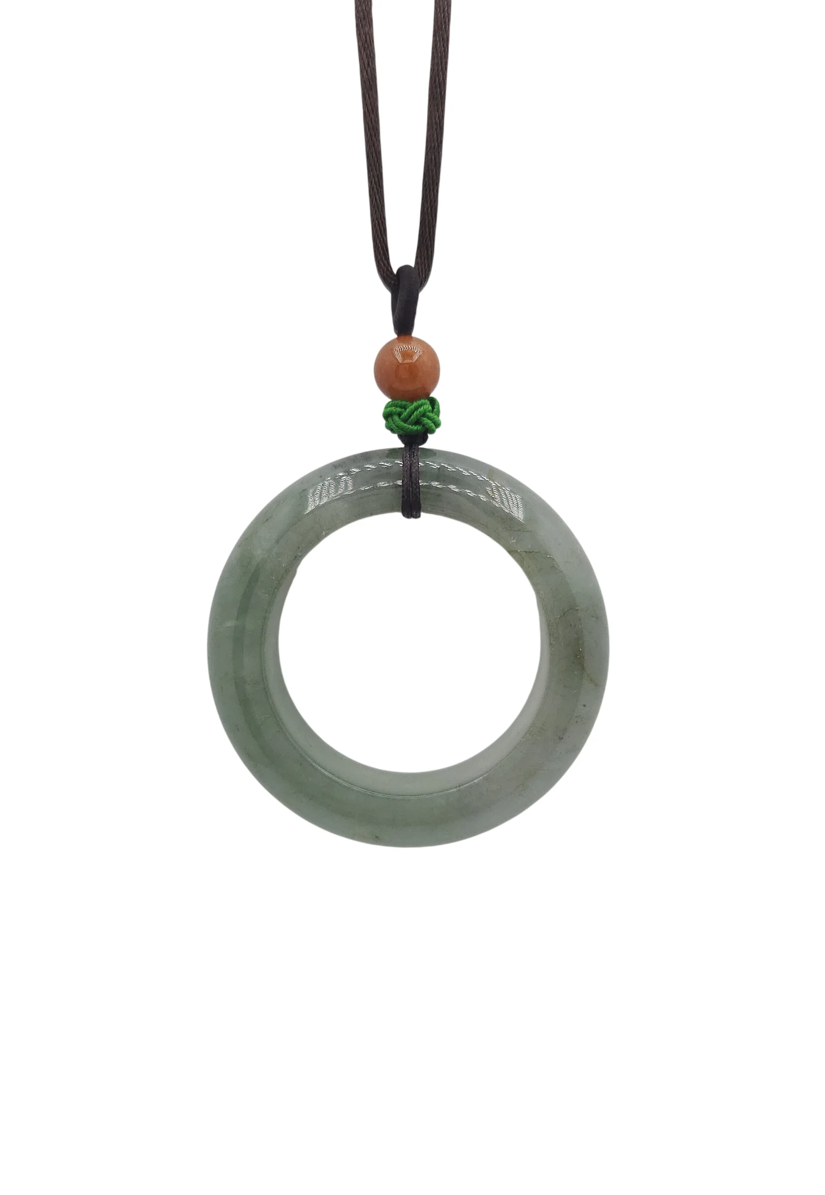 Icy Pale Green with Black Patches Jadeite Jade Donut Pendant