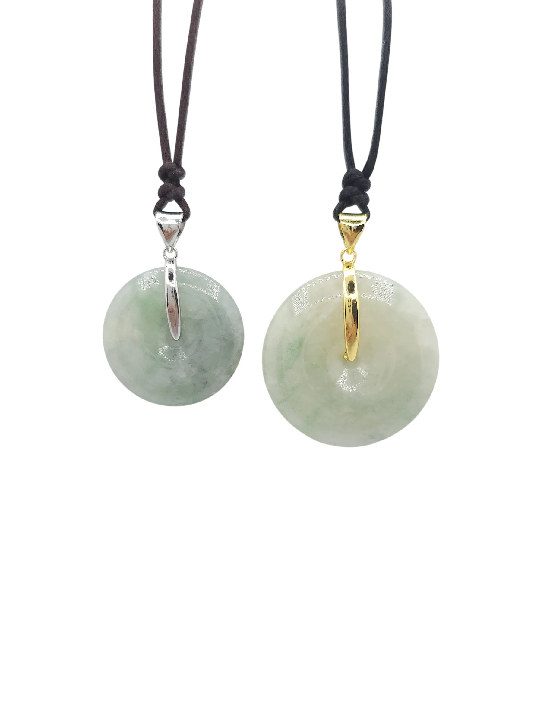 Light Green Jadeite Jade Donut Pendant with Silver Clasp