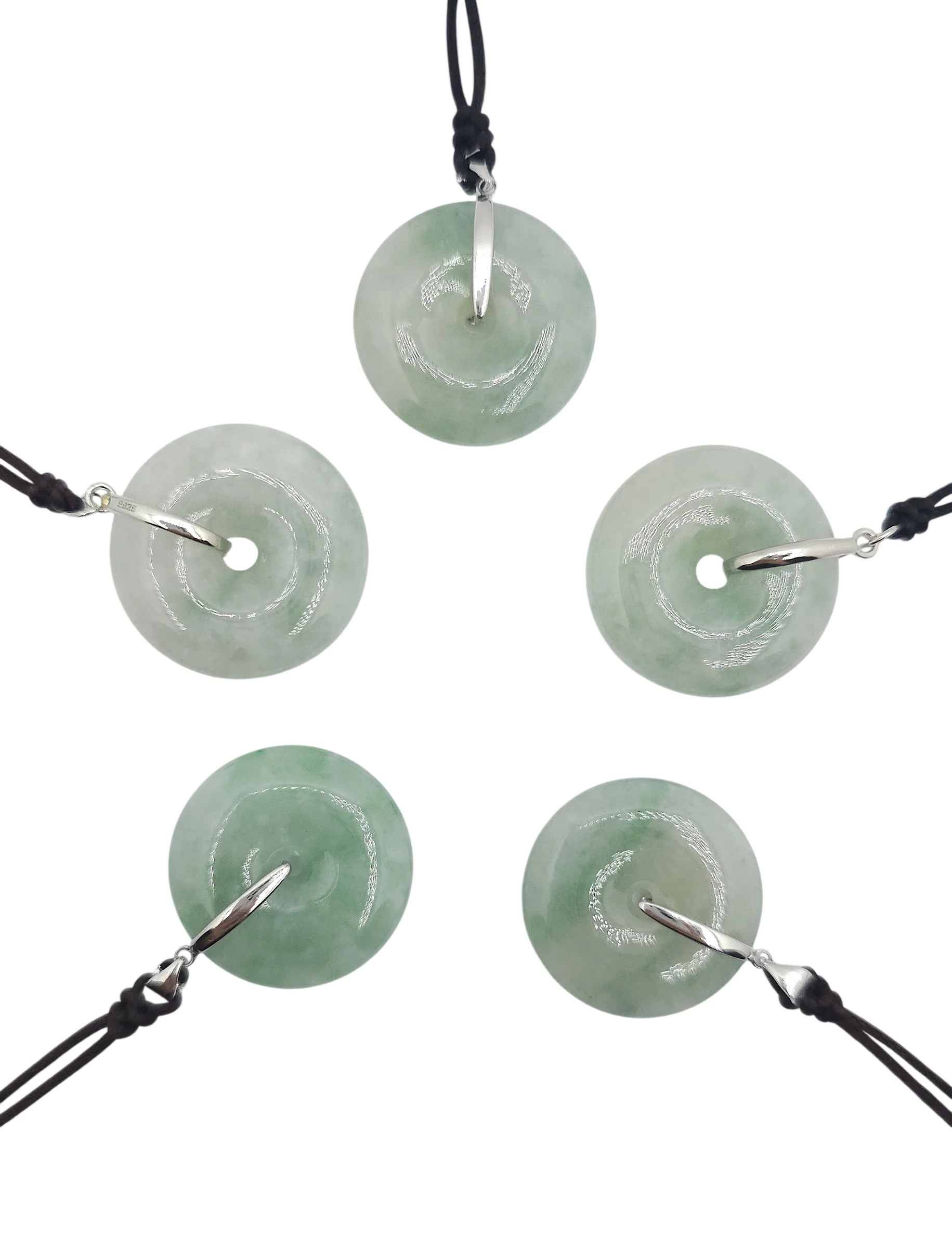 Light Green Jadeite Jade Donut Pendant with Silver Clasp