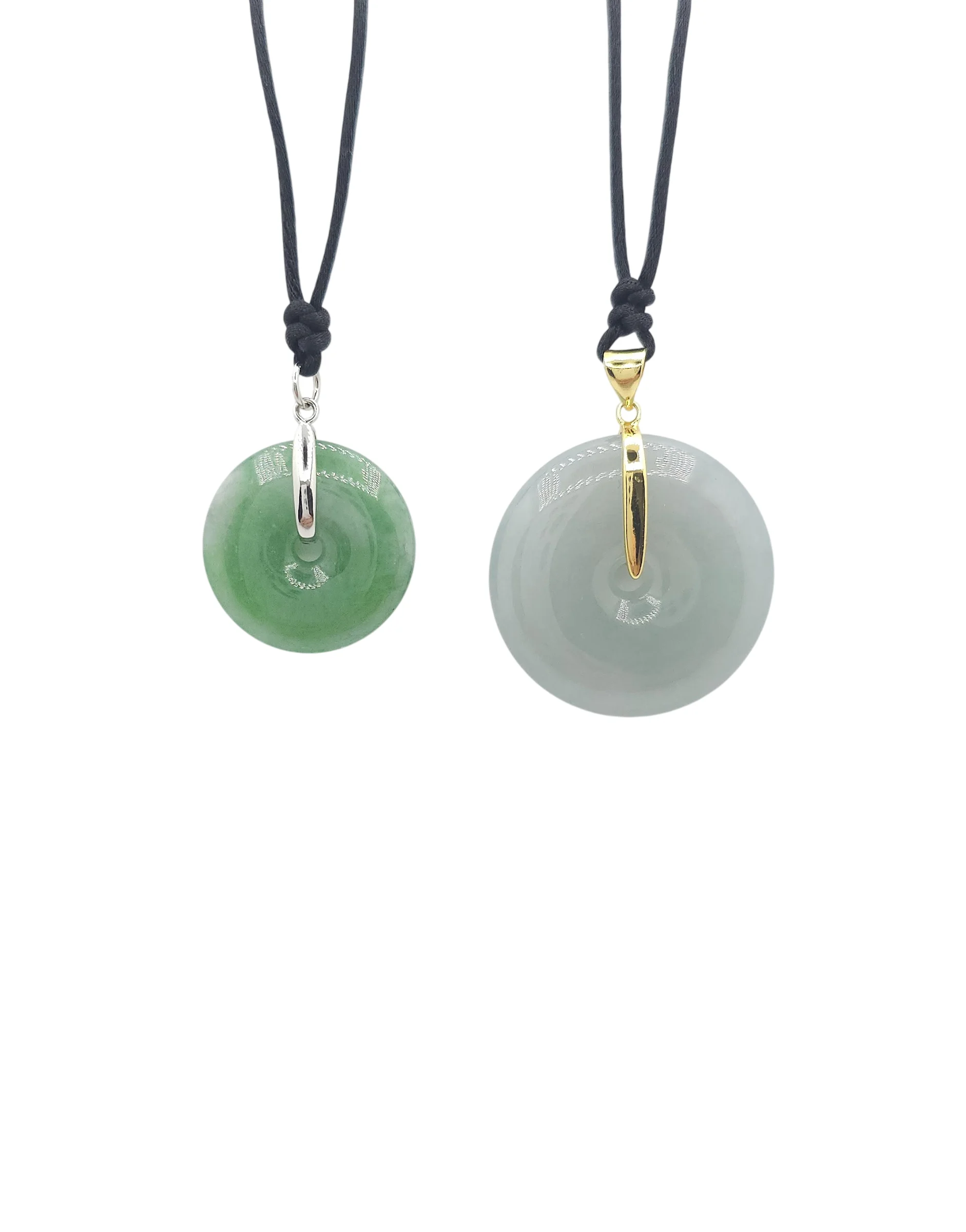 Silver Pale Green or Green Jadeite Jade Donut Pendant