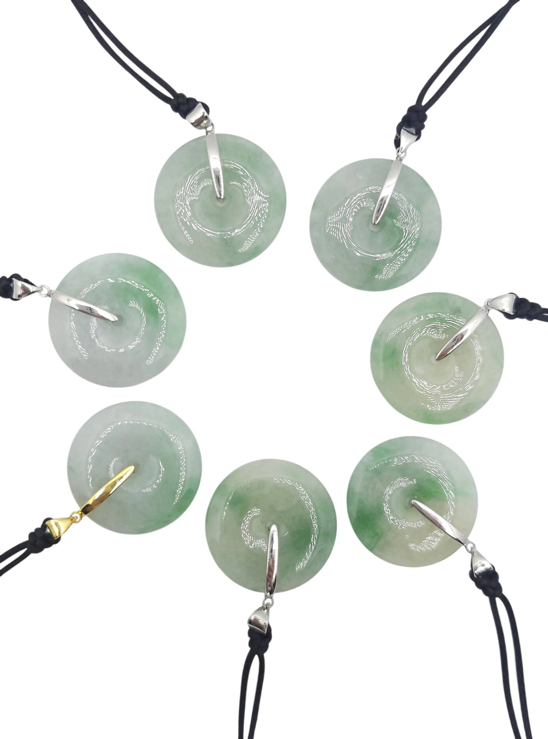 Silver Light Green Jadeite Jade Donut Pendant