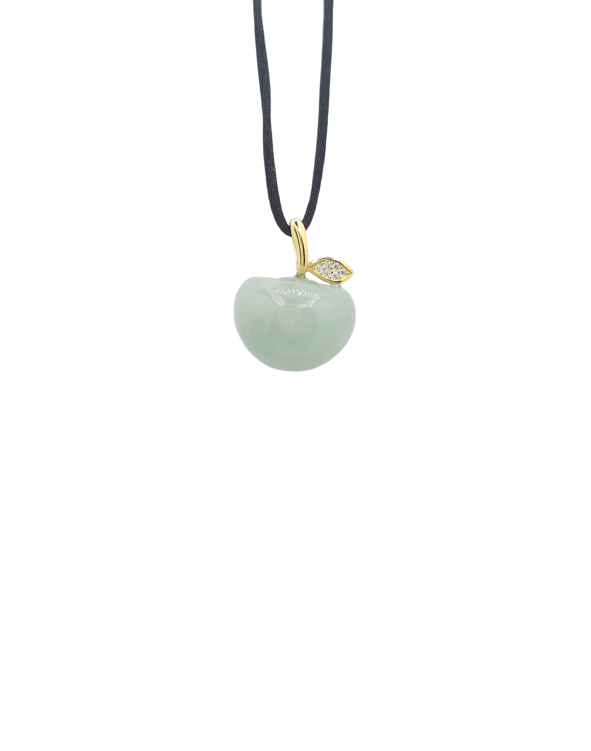 Silver Light Green Jadeite Jade Apple Pendant with Diamond Simulant