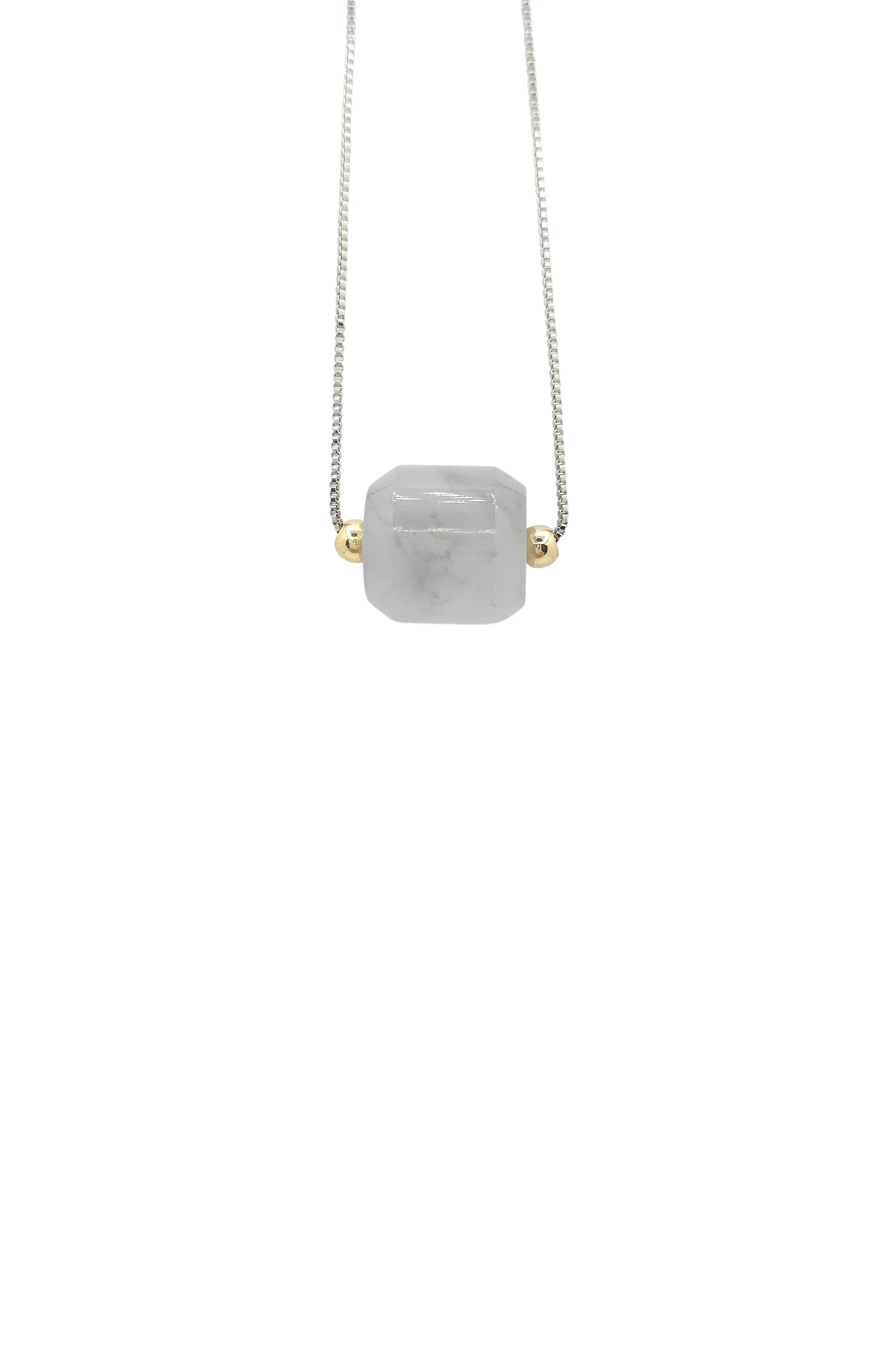Silver White with Black Patches Jadeite Jade Barrel Pendant
