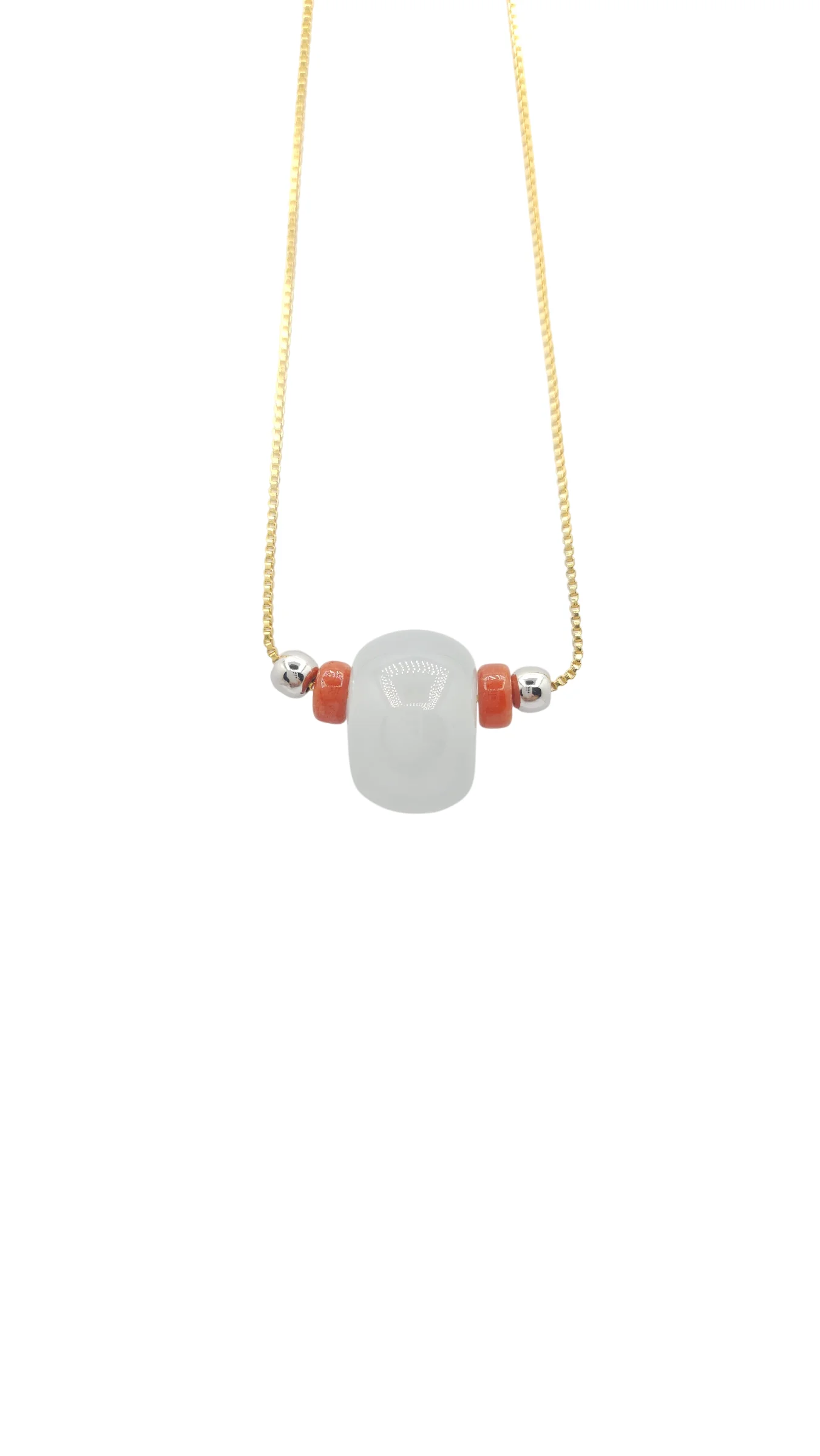 Silver Pale Green Jadeite Jade Barrel Bead Pendant