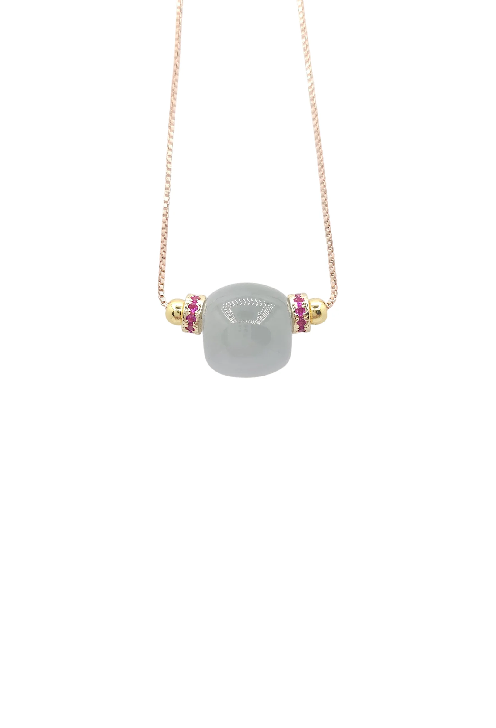 Silver Pale Green Jadeite Jade Barrel Pendant