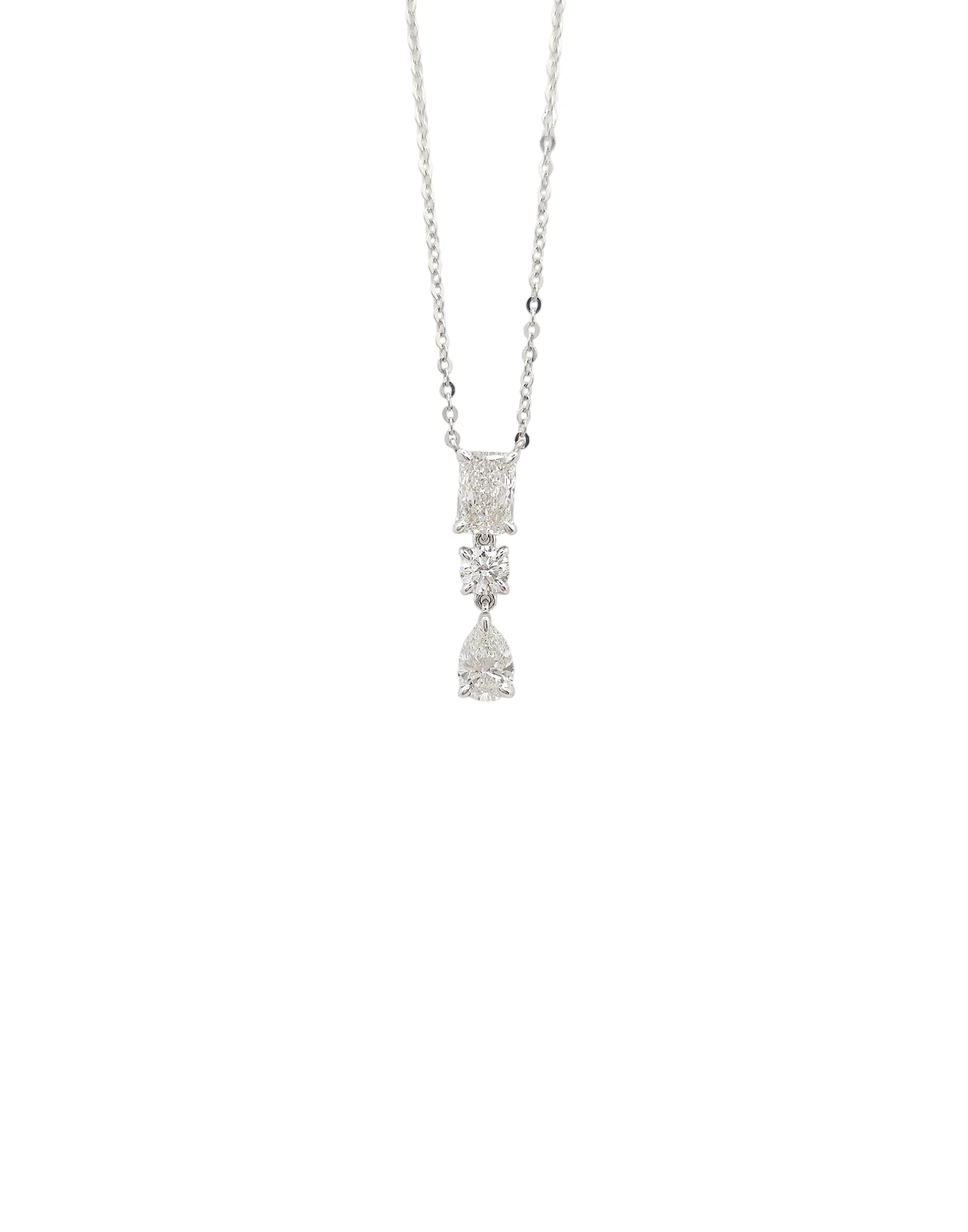Platinum Multi Shape Brilliant Cut Lab Grown Diamond Drop Pendant Necklace