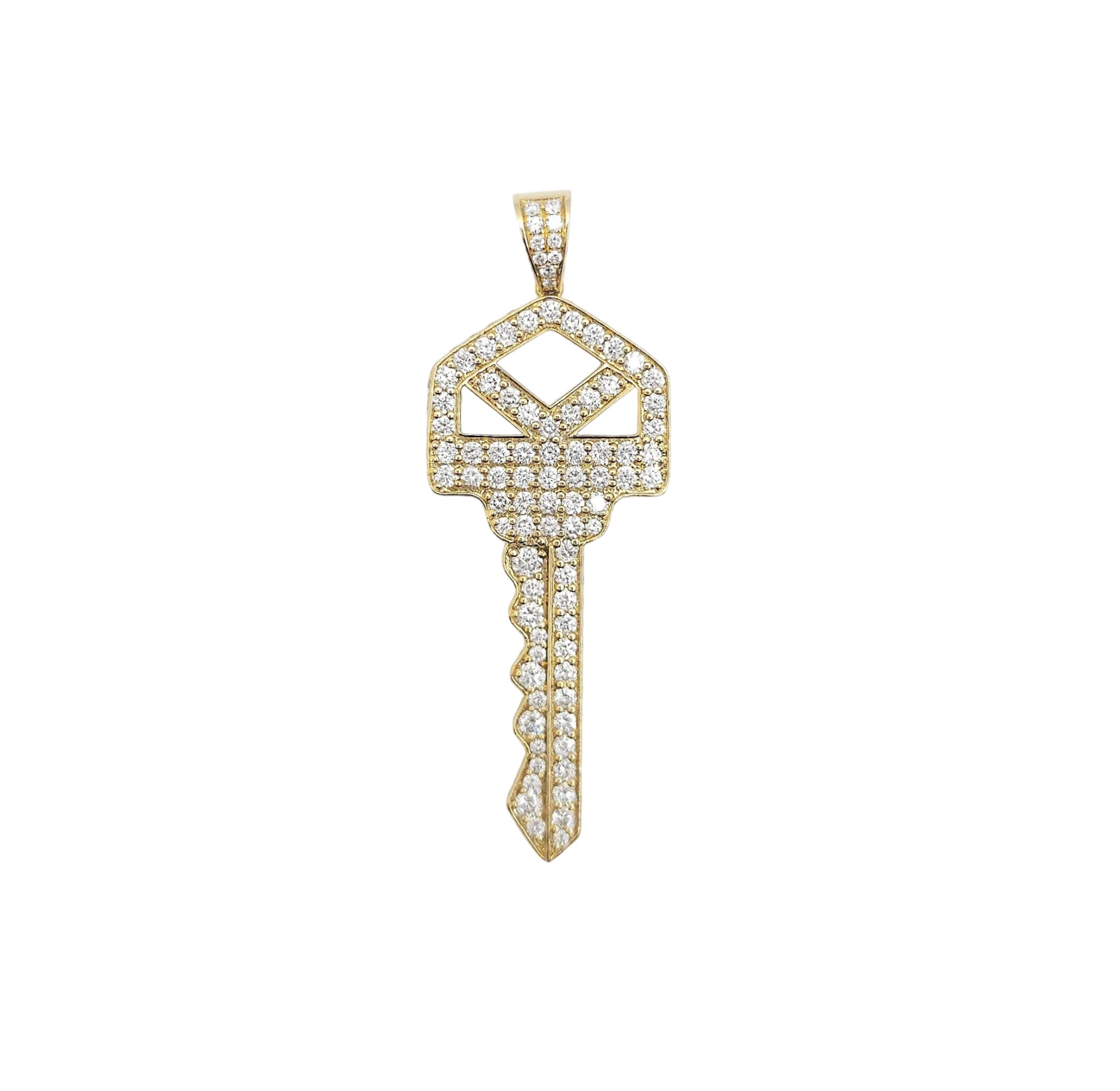 14K Yellow Gold Round Brilliant Cut Lab Grown Diamond Key Pendant