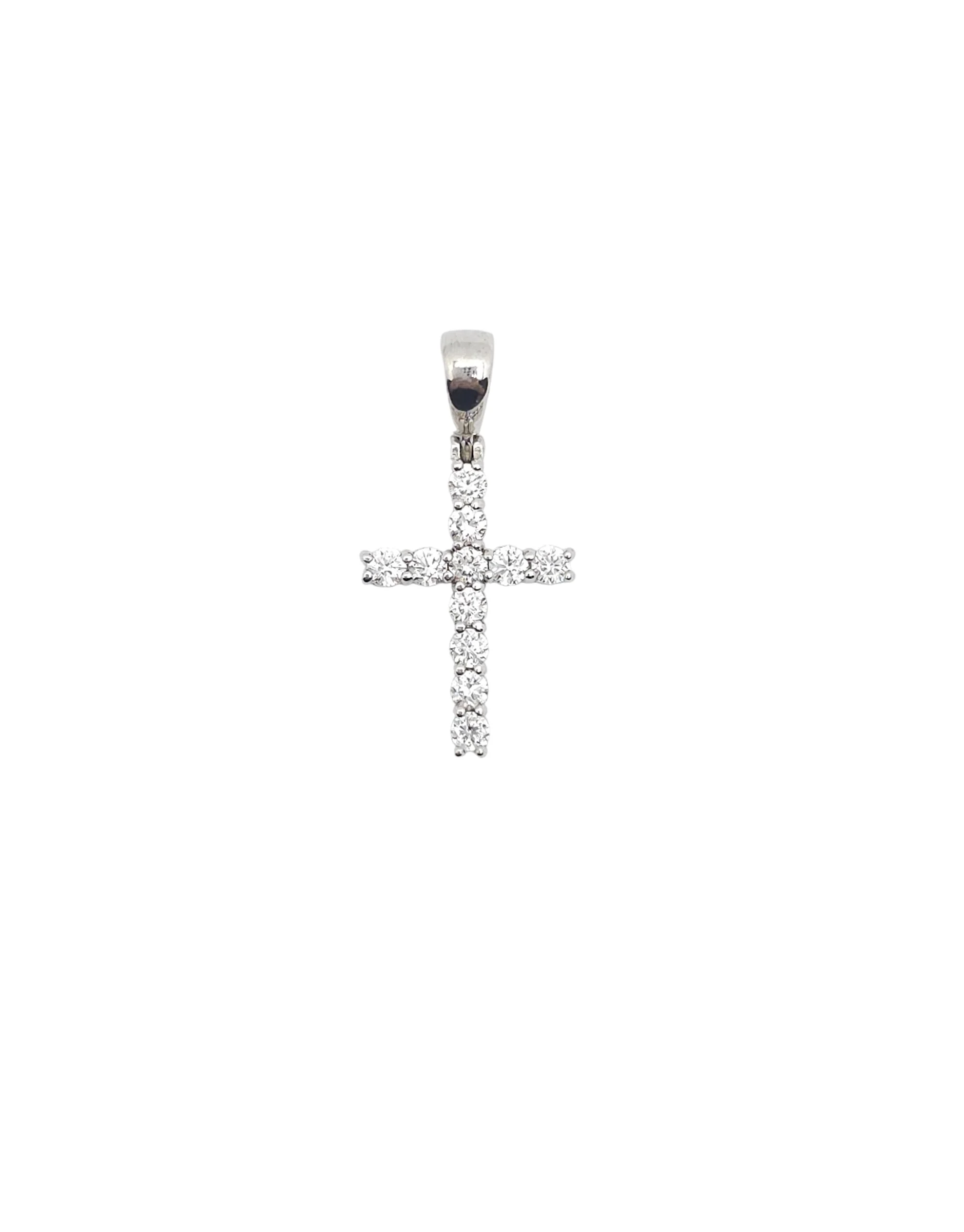 14K White Gold Round Brilliant Cut Lab Grown Diamond Cross Pendant