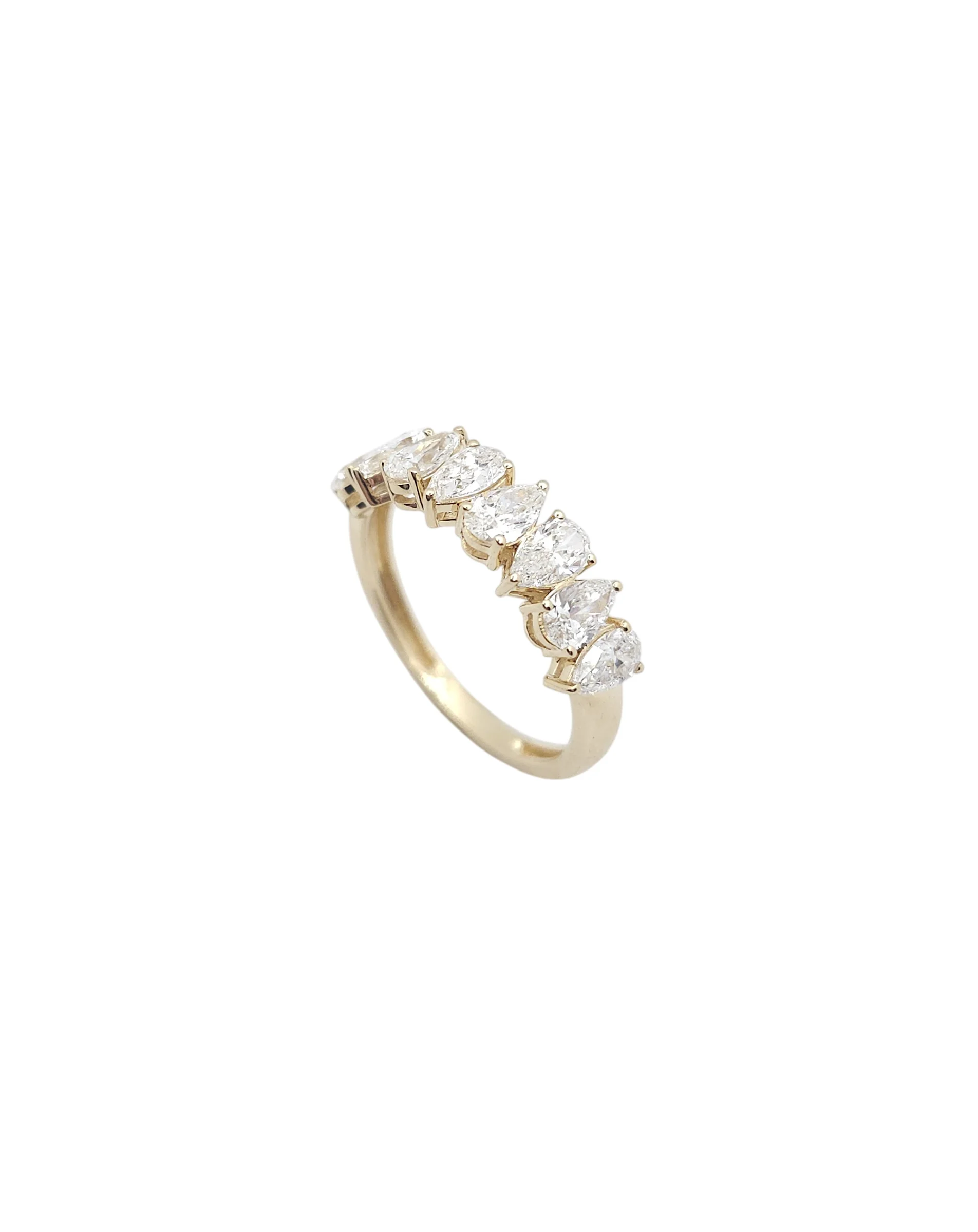 14K Yellow Gold Alternating Pear Cut Lab Grown Diamond Ring (17pt each)