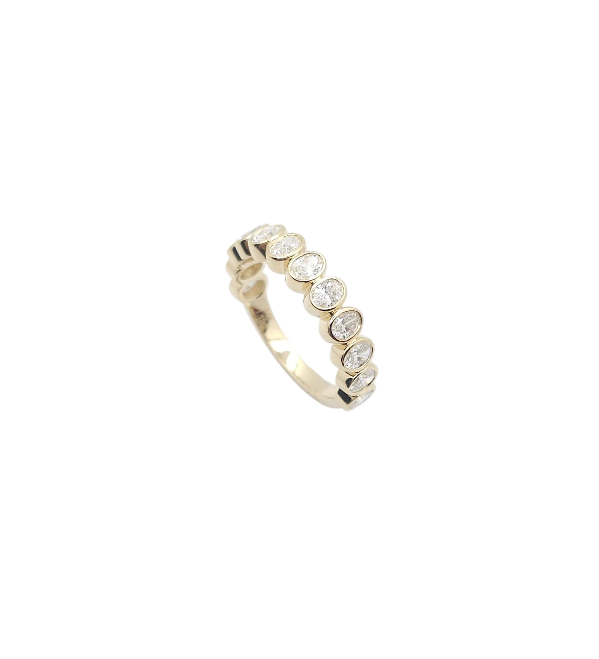 14K Yellow Gold Bezel Set Oval Cut Lab Grown Diamond Ring (9pt each)