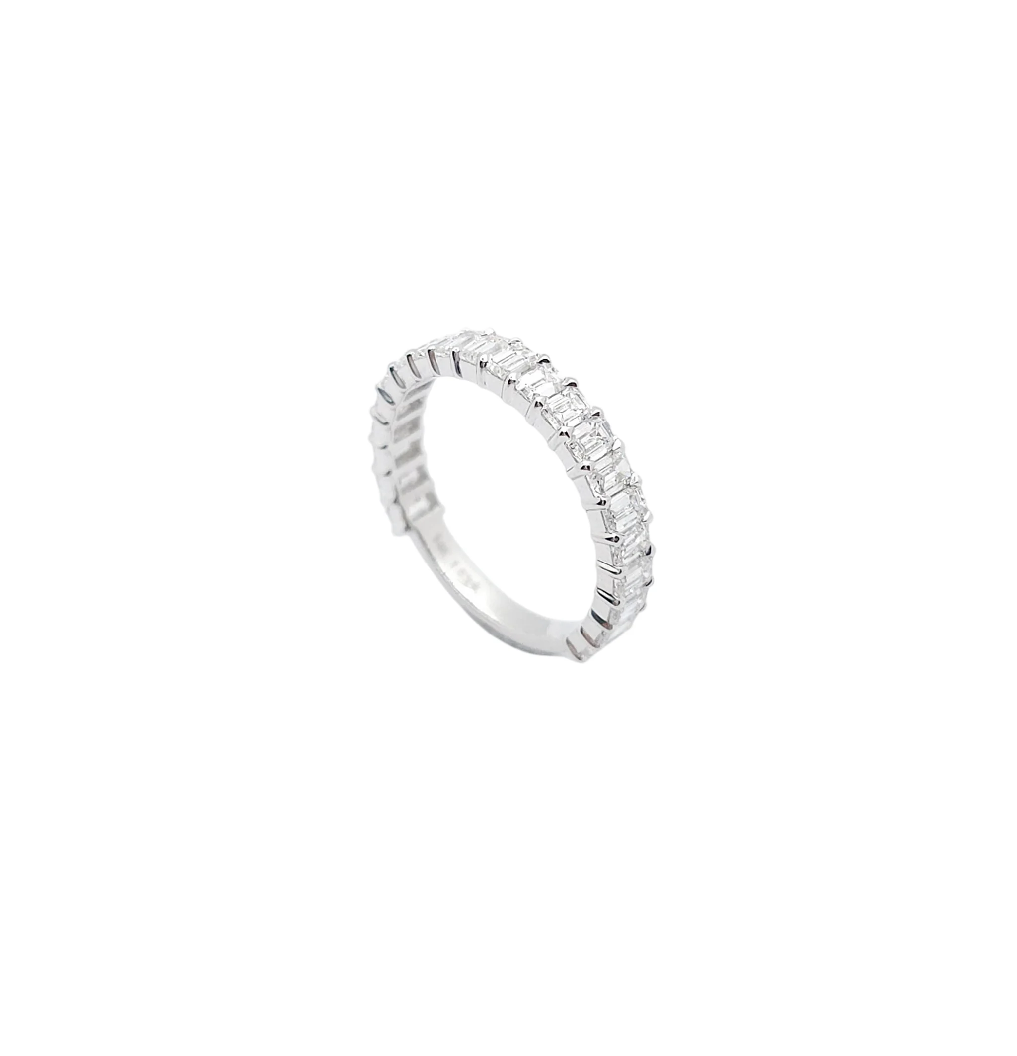 14K White Gold Emerald Cut Lab Grown Diamond Ring (7pt each)