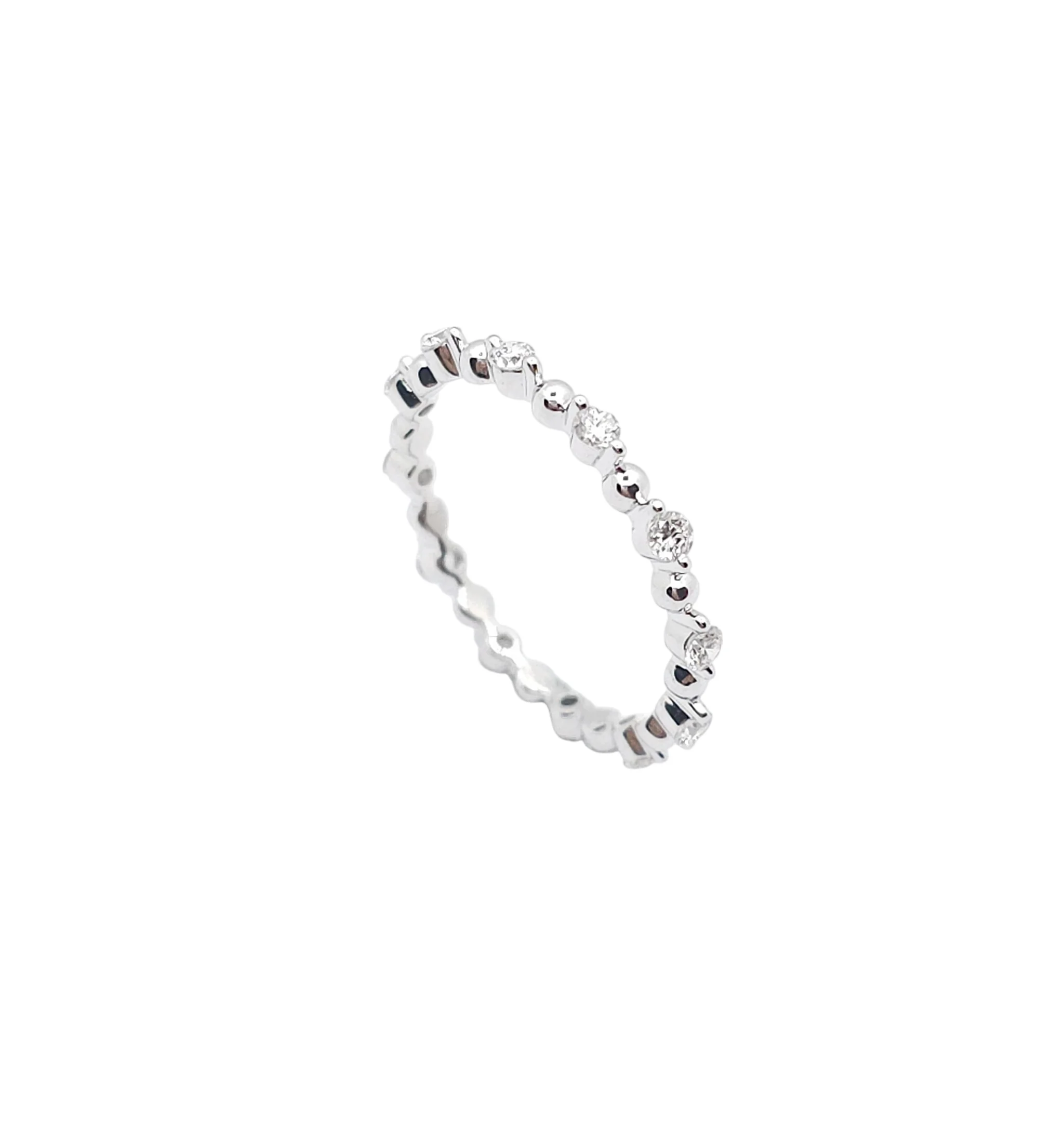 14K White Gold Delicate Single Shared Prong Round Cut Lab Grown Diamond Eternity Ring (3.5pt each)