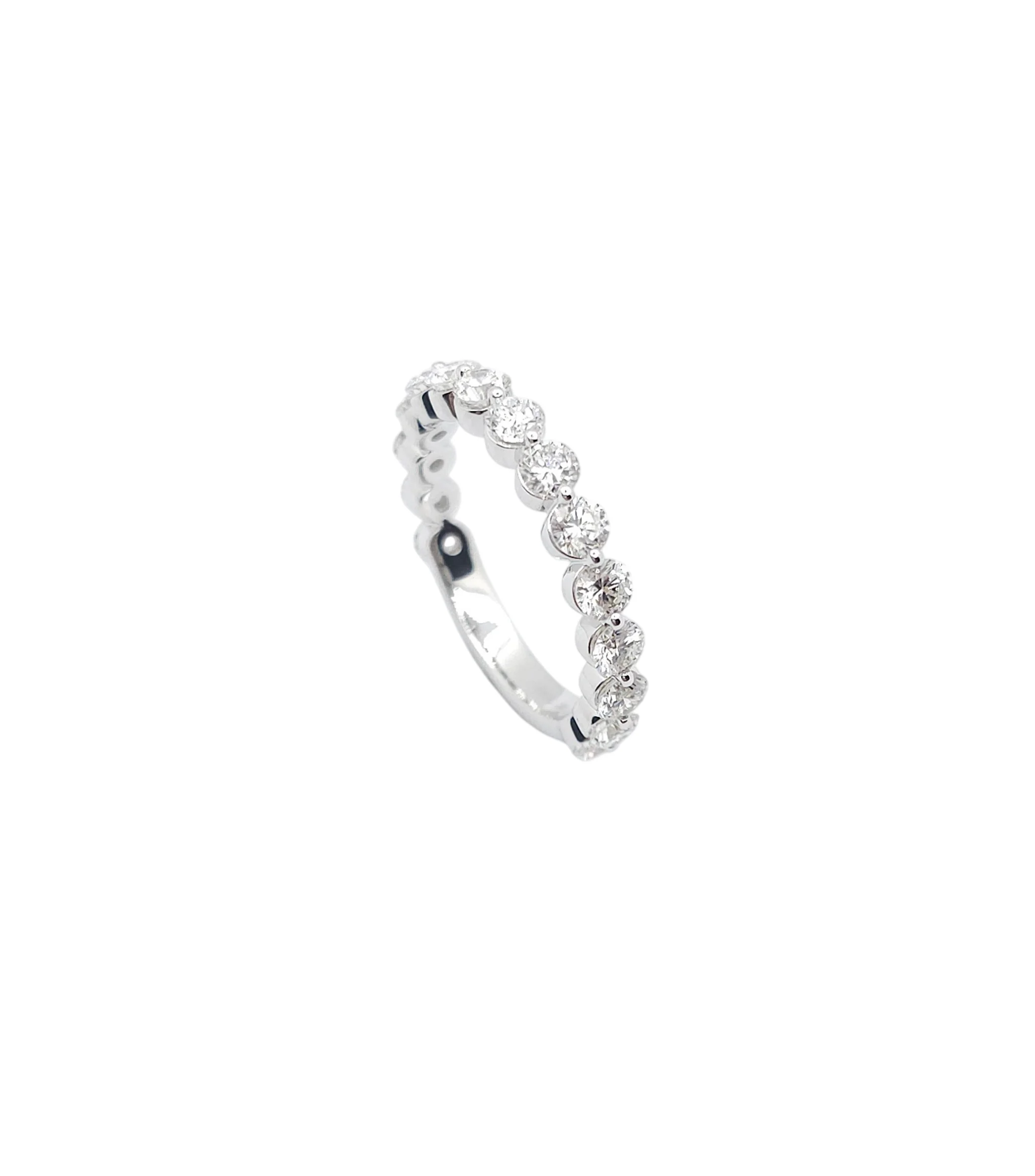 14K White Gold Single Shared Prong Round Cut Lab Grown Diamond 3 Quarter Ring (11pt each)