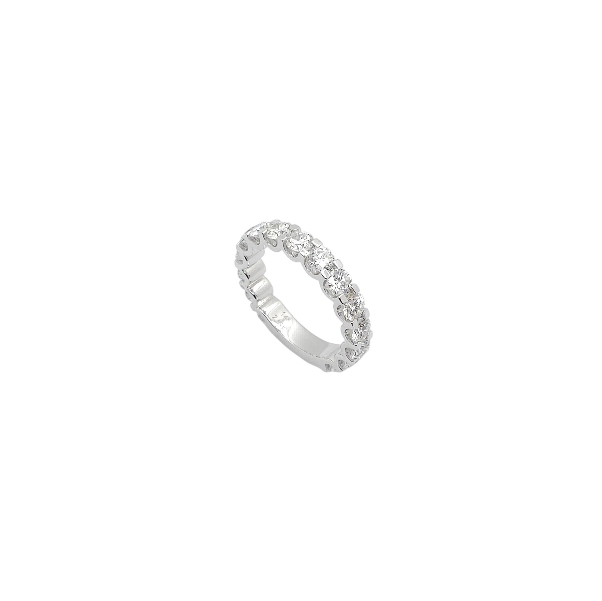 14K White Gold Shared Prong Round Cut Lab Grown Diamond 3 Quarter Ring (17pt each)