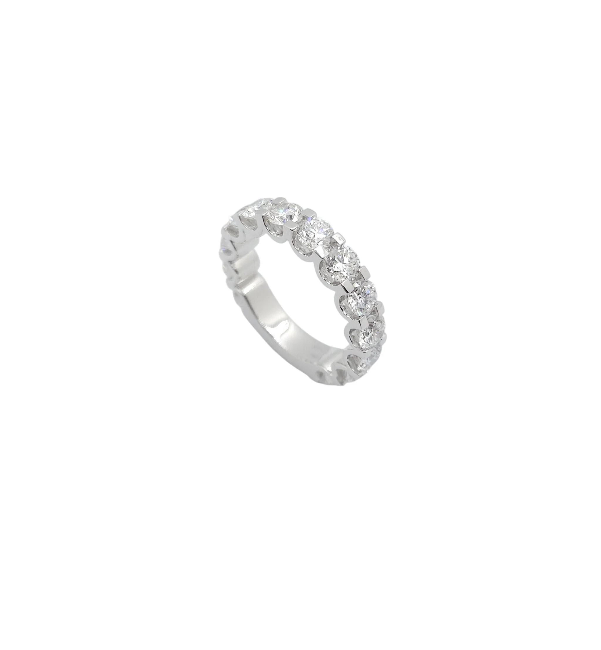 14K White Gold Shared Prong Round Cut Lab Grown Diamond 3 Quarter Ring (25pt each)