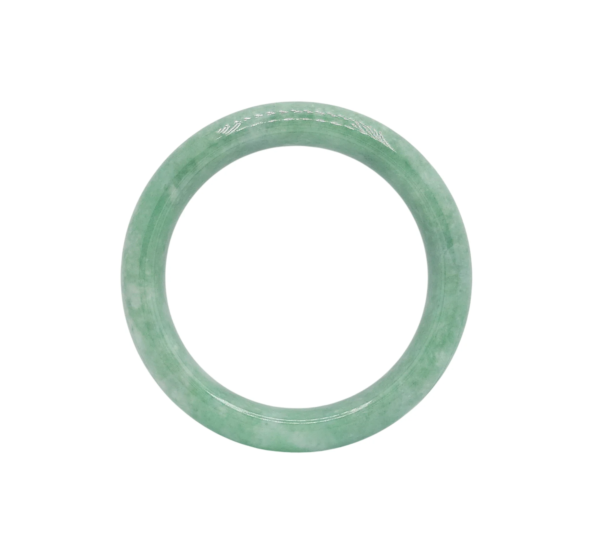 Medium Green with Intense Green and White Patches Jadeite Jade Bangle