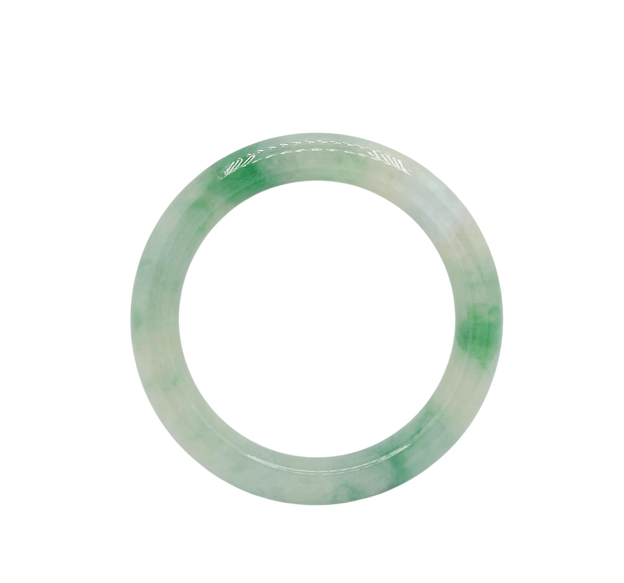 Pale Green with Intense Green and White Patches Jadeite Jade Bangle