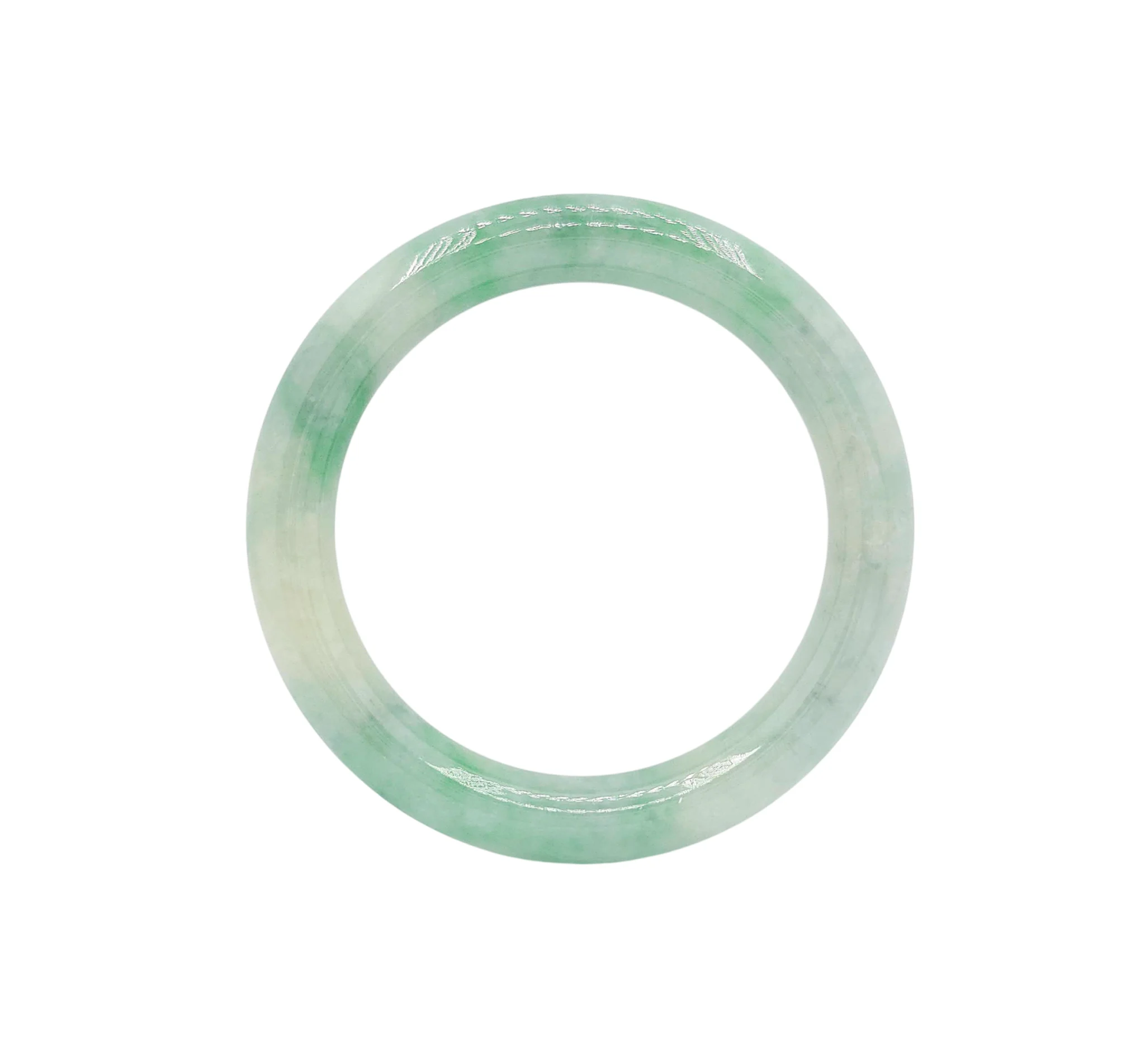 Pale Green with Intense Green Patches Jadeite Jade Bangle