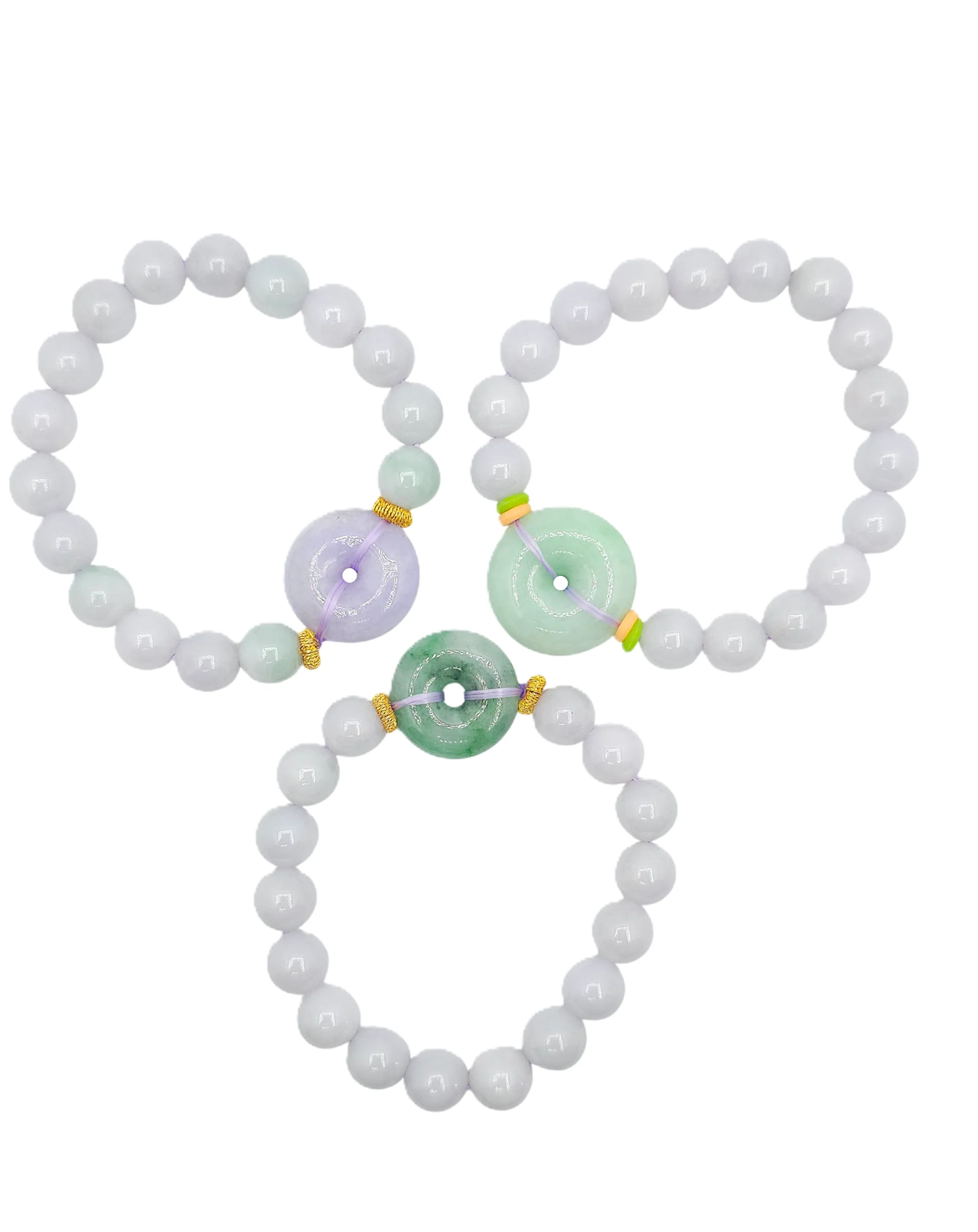 Light Lavender Jadeite Jade Bead Bracelet with Lavender or Green Donut
