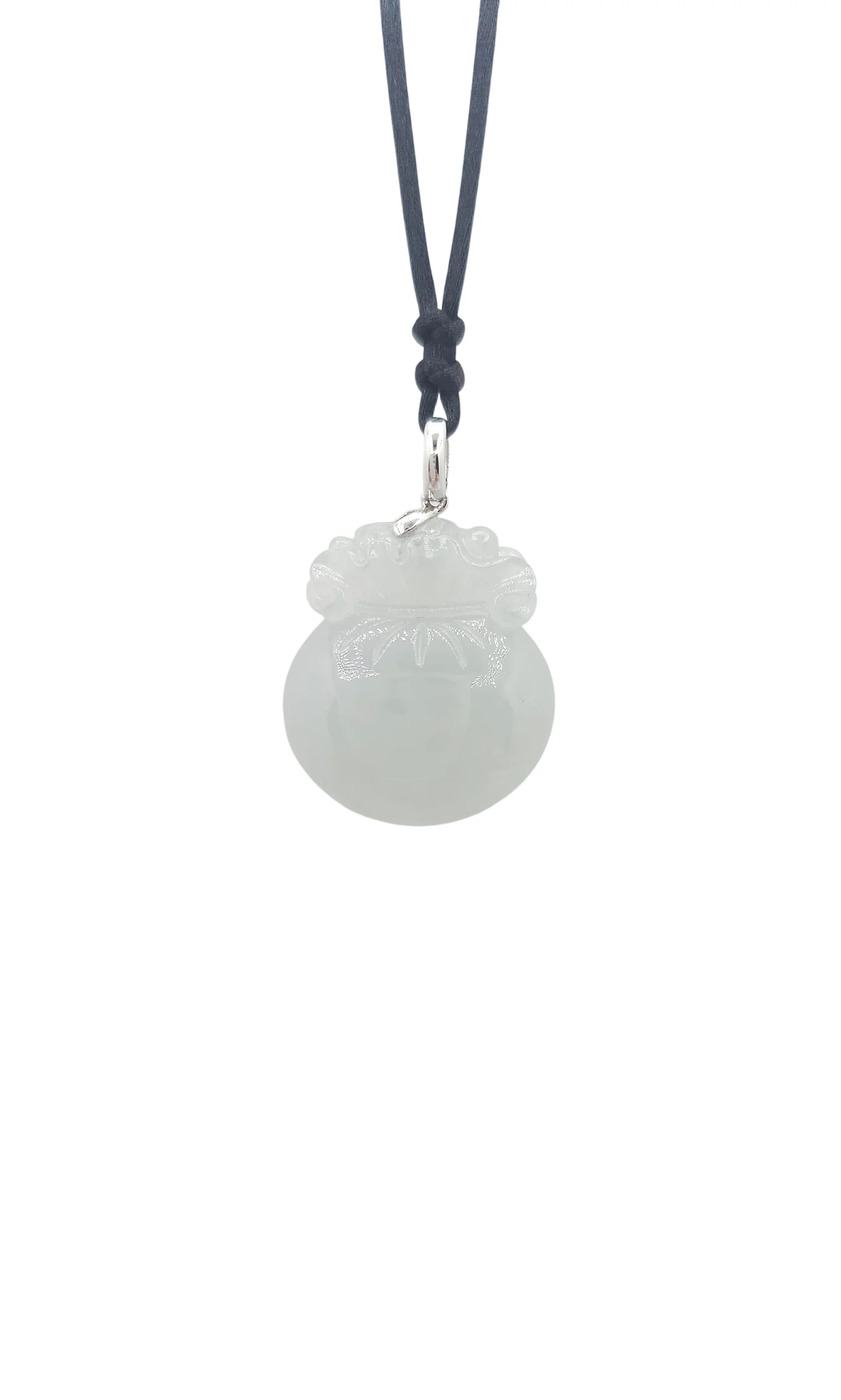 Pale Green Jadeite Jade Lucky Pouch Pendant with 18K White Gold Clasp