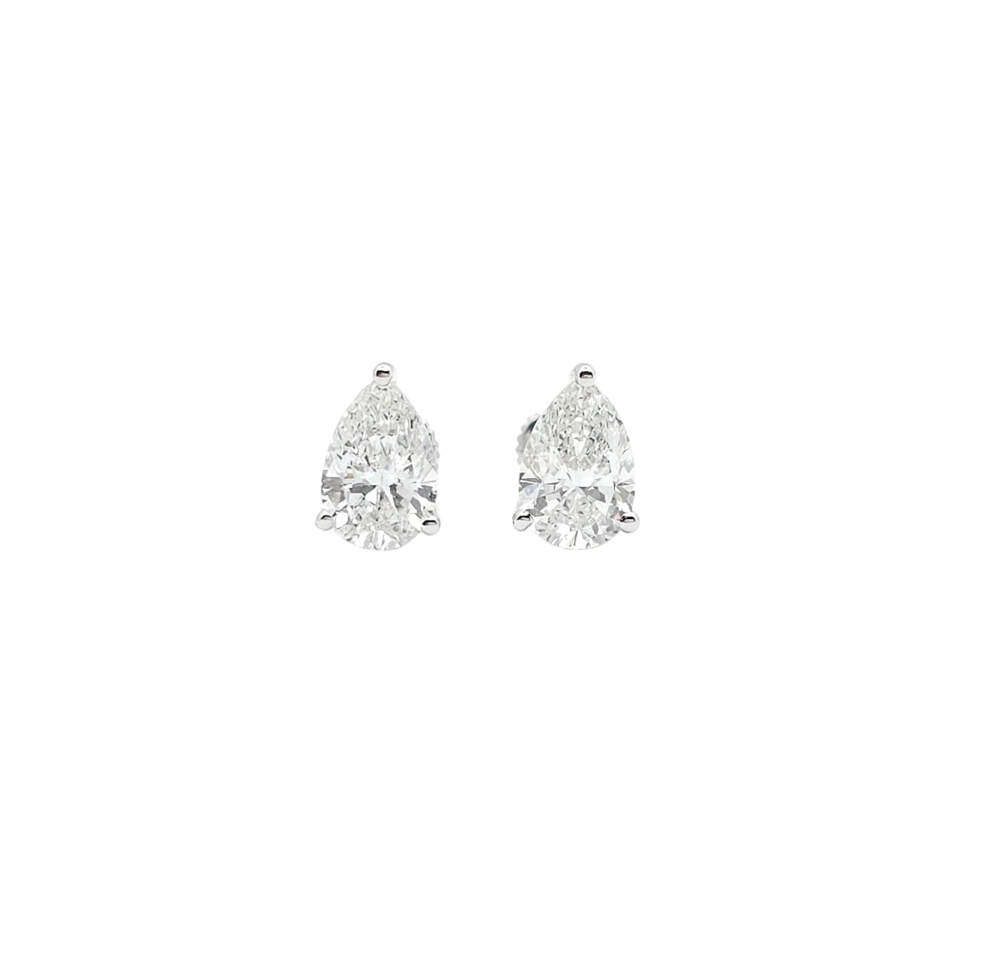14K White Gold Pear Cut Lab Grown Diamond Stud Earrings (1.06 and 1.51ctw)