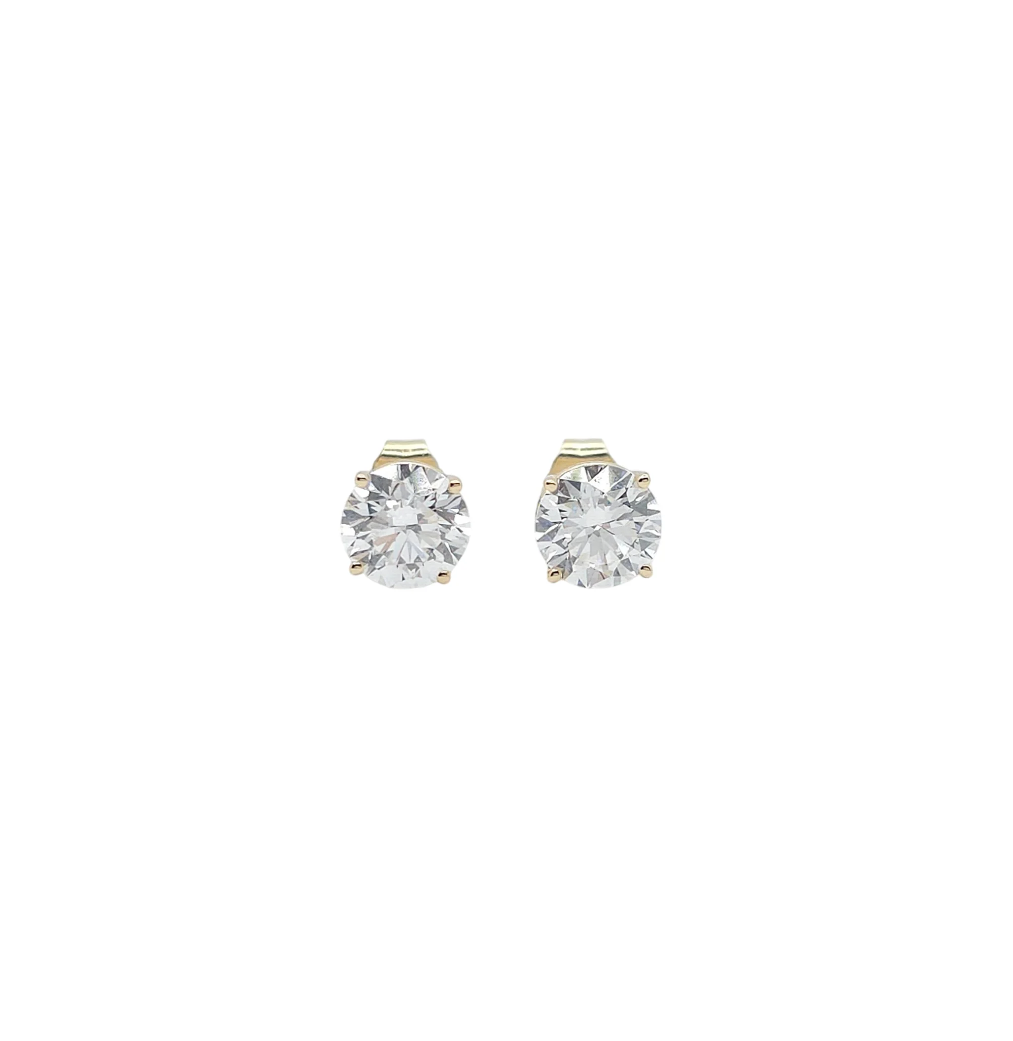 14K Yellow Gold Round Cut Lab Grown Diamond Stud Earrings (2.00ctw)