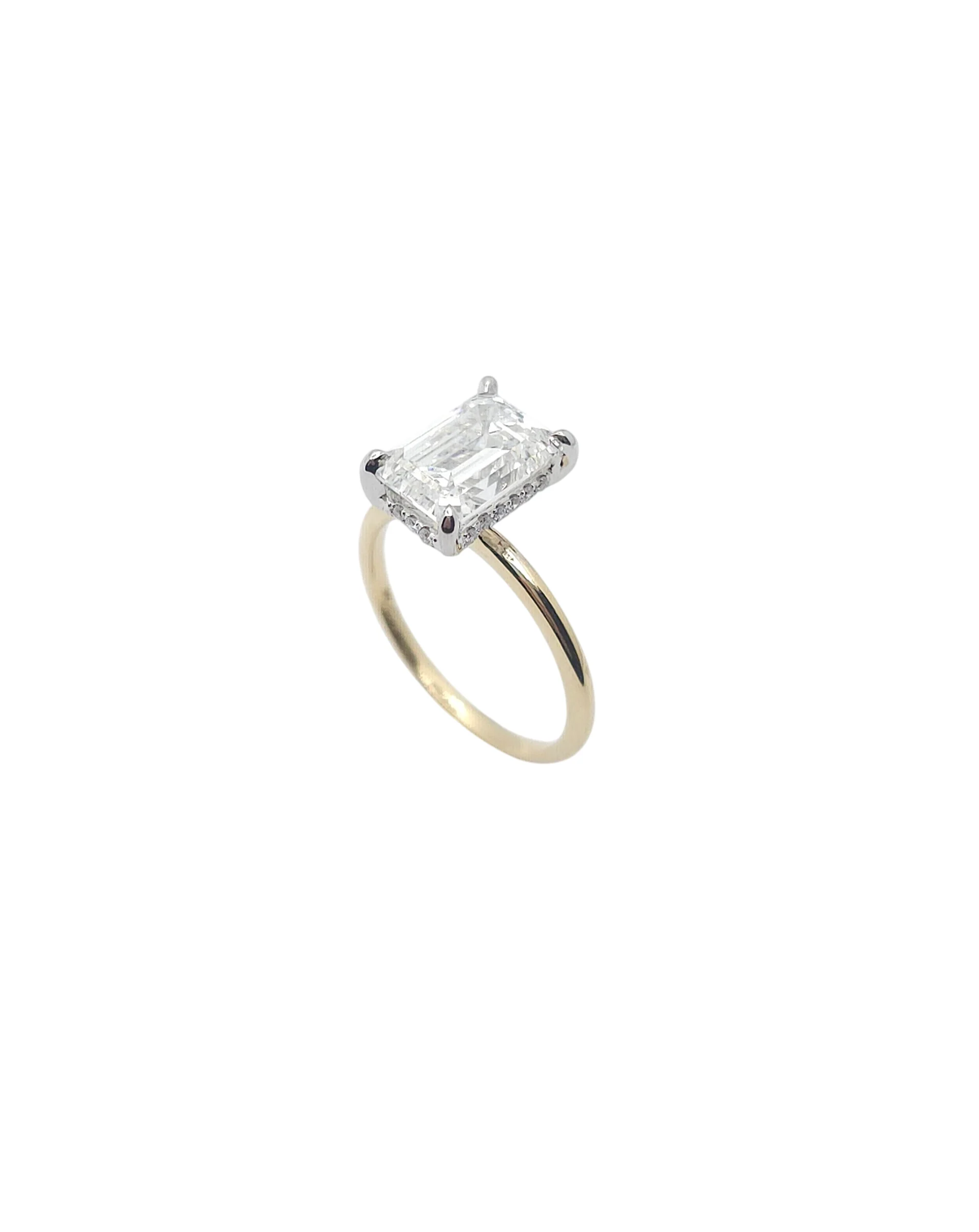14K White and Yellow Gold Emerald Cut Lab Grown Diamond Ring (3.09ct)